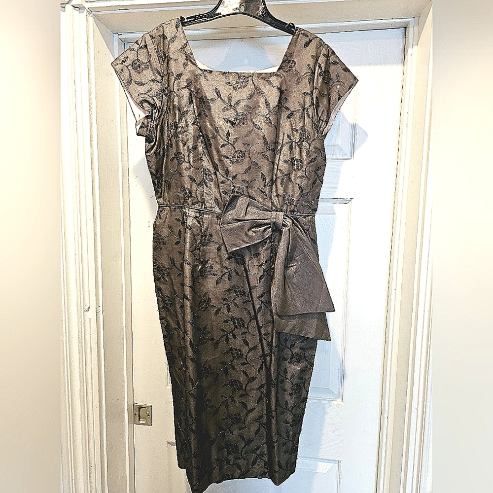 Vintage VTG 1960s Renmor Black & Brown Sparkle Retro Dapper Day Dress Volupe XL